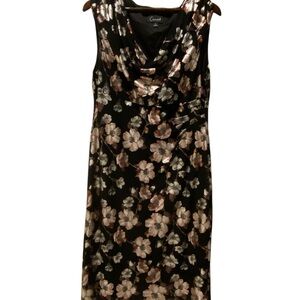 Connected Apparel Black and Pink Floral Midi Dress